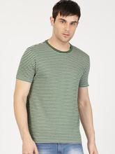 ether Men Green & Grey Striped Round Neck T-shirt