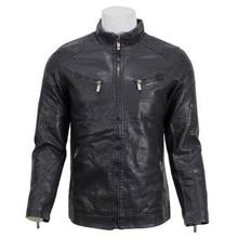 Black Solid Zippered Leather Jacket
