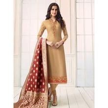 Stylee Lifestyle Beige Satin Embroidered Dress Material (1764)