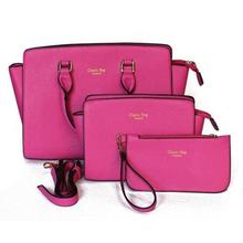 Pink Solid 3 In 1 Handbag For Women