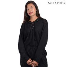 METAPHOR Black Eyelet Design Hoodie (Plus Size) For Women - MH02B