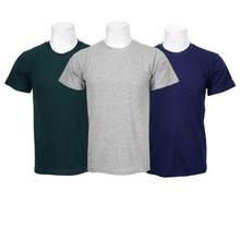 Pack Of 3 Plain 100% Cotton T-Shirt For Men-Green/Grey/Blue