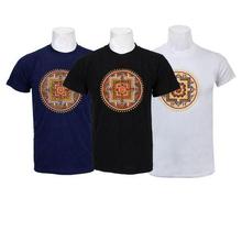 Pack Of 3 Mandala Embroidered 100% Cotton T-Shirt For Men-Blue/Black/White - 011