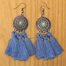 Blue Textured Fringe Tassel Earrings