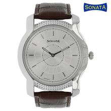 SONATA White Dial Leather Strap Analog Watches For Men – 7093SL04