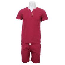 Maroon Linen T-shirt With Shorts Set For Men