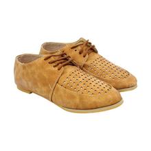 Brown Laser Cut Lace Up Shoes For Women (929-F6)
