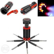 8 In 1 Multi-Function Screw Driver Kit- 6 LED Torch Light Tools Set