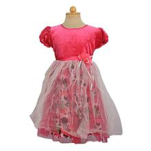 Pink Net Designed Flowy Velvet Party Dress For Girls