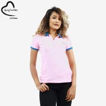 Pink Cotton Collar Neck Half Sleeve T-Shirt For Women