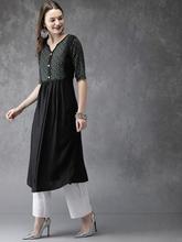 Women Black Yoke Design A-Line Kurta