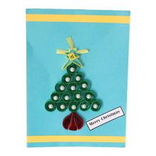 Light Blue Christmas Tree Designed Paper Quilled 'Merry Christmas' Card