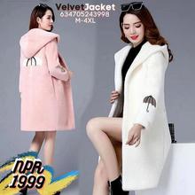 Lamb Velvet Mid Length Hooded Cardigan Jacket