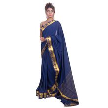 Crepe Silk Saree with Heavy Zari Border (Dark Blue) For Women - 5009
