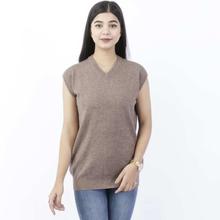 Chestnut Brown Solid Mix Cashmere Half Sweater For Women