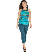 Petrol Blue Line Printed Tank Top For Women-WTP4708