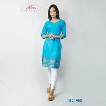 Bisesh Creation Torquize Blue South Cotton Bordered Kurti for Women BC908