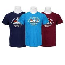 Pack Of 3 Embroidered 100% Cotton T-Shirt For Men-Blue/Sky Blue/Maroon