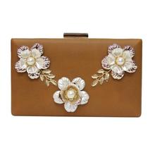 Clay Orange Floral Patched Clutch Bag For Women