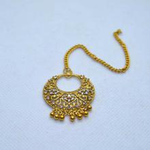 22K Gold Plated Chandbali Designed White Stone Studded Maangtika (GPMT_005)