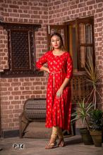 Red Foil Printed Gown Designed Rayon Kurti For Women