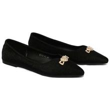 Black Shiny Pump Flats Shoes For Women