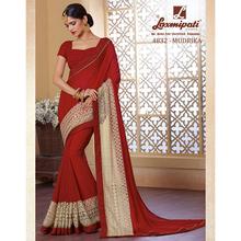 Laxmipati   Red Georgette Designer Saree with attached Red Blouse piece for Casual, Party, Festival and Wedding