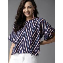 Casual Short Sleeve Printed Women Dark Blue Top