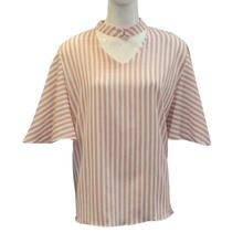 Peach/White Striped Choker Neck Top For Women