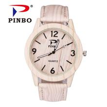 PINBO Bamboo Wooden Dial Leather Strap Analog Watch (Unisex)