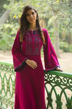 Paislei  Fuschia kurti with beautiful embroidery n bell sleeves for winter