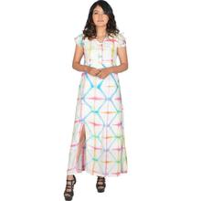 White Cotton Mix Shibori Long Dresses For Women-WDR5178