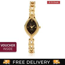 Titan Raga Black Dial Gold Metal Strap Analog Watch For Women - (2491YM02)