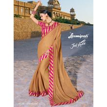 Laxmipati  Printed Brown Chiffon Designer Saree with attached Purple Blouse piece for Casual, Party, Festival and Wedding