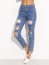 Blue Ripped Ankle Jeans