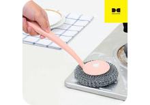 2pcs Set Kitchen Cleaning Brush Washing Tools Removable Steel Wire Ball Brush Pot Scourer With Handle