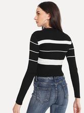 Rib Knit Trim Striped Sweater