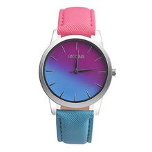 Retro Rainbow Design Leather Band Analog Alloy Quartz