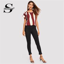 Sheinside Colorblock Cuffed Sleeve Elegant Top Women