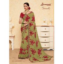 Women's Beige Georgette Floral Saree with Blouse