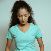 Hills & Clouds V Neck T-Shirt For Women (Turquoise)