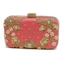 Floral Embroidered Pearl Clutch Bag For Women
