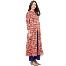 Jaipur Kurti Coral Block Print Kurta With Blue Palazzo Set