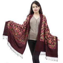 Dark Maroon Floral Embroidered Shawl For Women