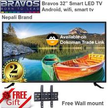 Bravos 32'' HD Smart Led TV Android Wifi  + Free Wall Mount