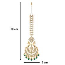 Aheli Gold Plated Wedding Kundan Green Pearl Maang Tikka for Women