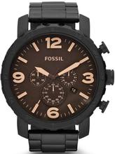 Fossil Watch JR1356 Nate Chronograph Black Ion-Plated Watch For Men- Brown/Black