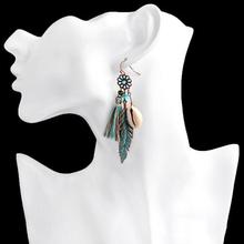 New Jewelry Earrings Blue Tassel Flower Feather Shell