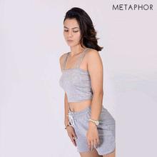 METAPHOR Grey Double Strap Crop Top For Women - MTS02C