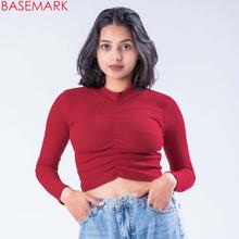 Basemark Lettuce Edge Ruched Front Top For Women